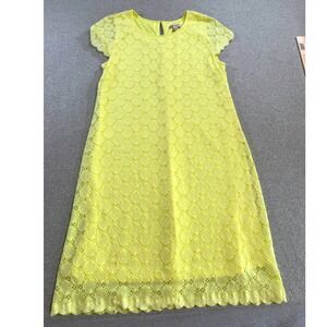 Eyelet Lace Shift Dress Spring Easter Women 10 Yellow Short Sleeve Crew